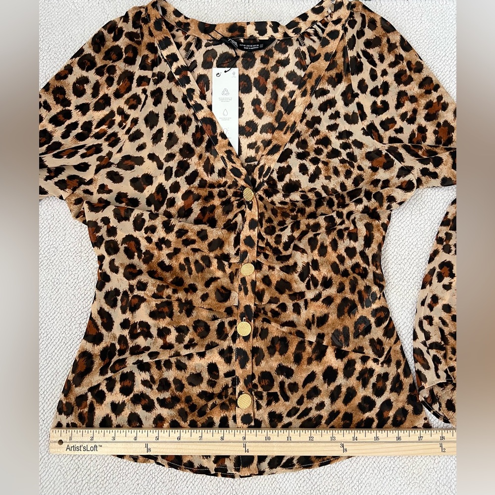 ZARA Shirt Top Blouse | Leopard Animal Print 🐆✨ Semi-Sheer | Size: XS - Picture 13 of 16